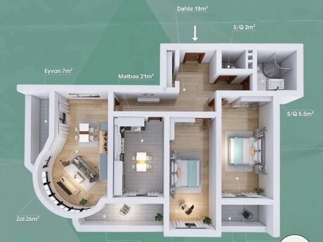 3 otaqlı mənzil, 129 m², Xətai: 264 000 ₼ 2
