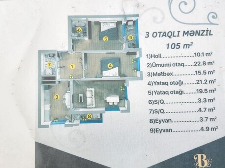 3 otaqlı yeni tikili - Şah İsmayıl Xətai m. - 105 m²