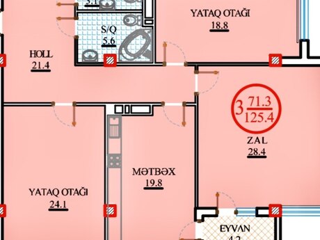 3 otaqlı yeni tikili - Şıxov q. - 125.4 m²