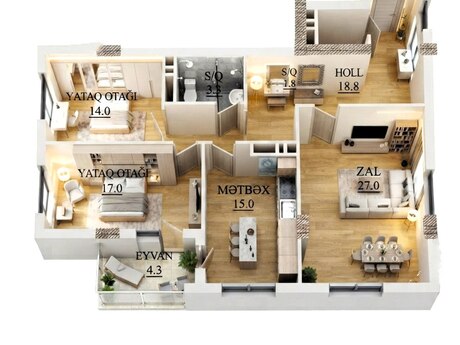 3-комнатная квартира, 105 м², 28 May: 293 000 ₼ 2