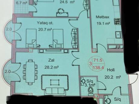 Nəriman Nərimanovda 3 otaqlı yeni tikili mənzil satılır, 138 m², 318 000 AZN, şəkil 3 / 5