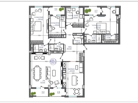 5 otaqlı yeni tikili - Nəriman Nərimanov m. - 212 m²