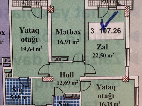 3 otaqlı mənzil, 107 m², Qara Qarayev: 255 000 ₼ 4