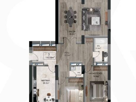 3-room apartment, 141 m², Şah İsmayıl Xətai: 549 000 ₼ 3