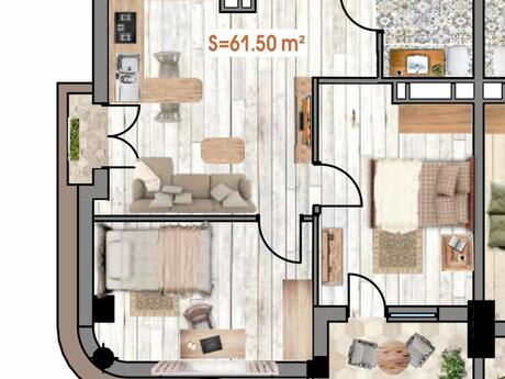3 otaqlı yeni tikili - Bakıxanov q. - 61.5 m²