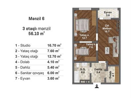 3-room apartment, 56,1 m², Bakı Müasir Yaşayış Kompleksi: 75 735 ₼ 2