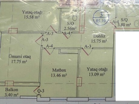 3 otaqlı mənzil, 88 m², Orbita MTK Qara Qarayev 3: 227 000 ₼ 2