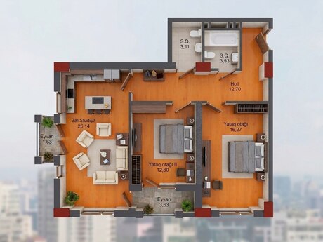 3-комнатная квартира, 77 м², 28 May: 256 000 ₼ 2