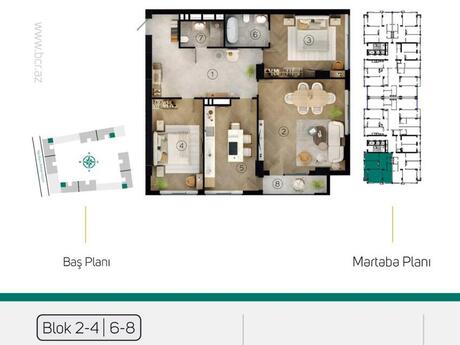 BCR Khatai kompleksində 3 otaqlı yeni tikili mənzil satılır, 127 m², 465 000 AZN, şəkil 3 / 5