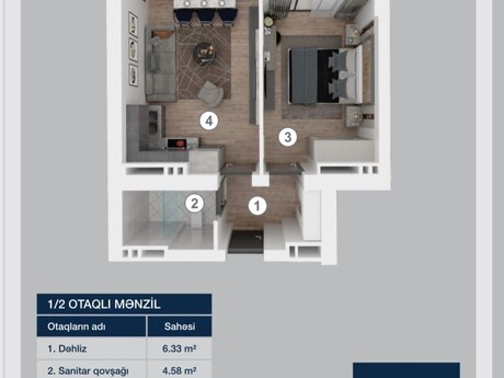 2-room apartment, 59 m², Lake City: 185 000 ₼ 3