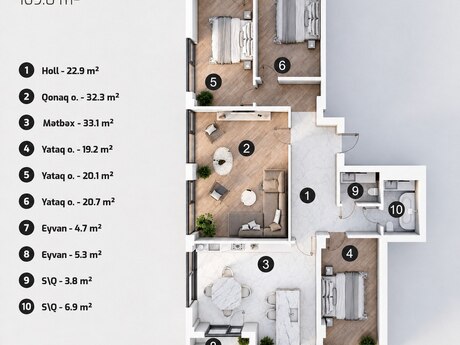 4 otaqlı mənzil, 169 m², Marbel Residence: 395 000 ₼ 3