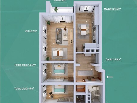 3 otaqlı mənzil, 110 m², Həzi Aslanov: 253 000 ₼ 3