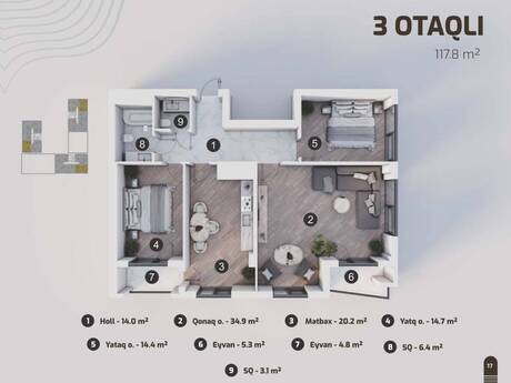3 otaqlı mənzil, 118 m², Marbel Residence: 295 000 ₼ 5
