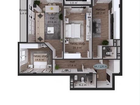 3 otaqlı mənzil, 120 m², Avant Vista: 360 900 ₼ 2