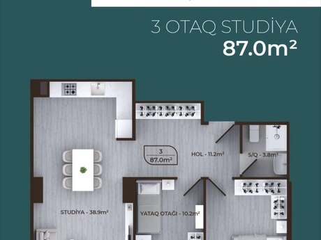 3 otaqlı mənzil, 87 m², Zığ: 60 000 ₼ 3