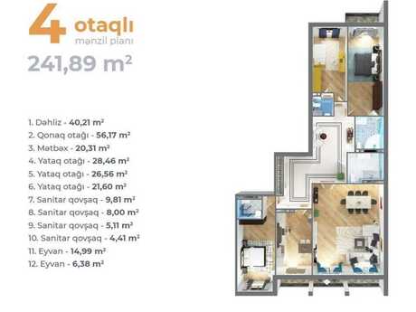 4 otaqlı mənzil, 242 m², 28 May: 940 000 ₼ 2