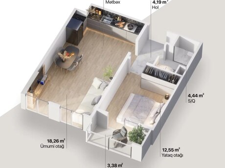 2-room apartment, 45 m², Yeni Yasamal: 135 000 ₼ 2