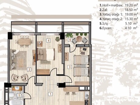 2 otaqlı mənzil, 81,2 m², Metro Park Bakıxanov: 195 000 ₼ 4
