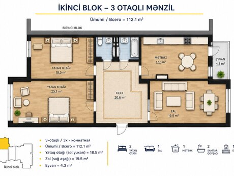 3 otaqlı mənzil, 112 m², Gənclik: 398 500 ₼ 4