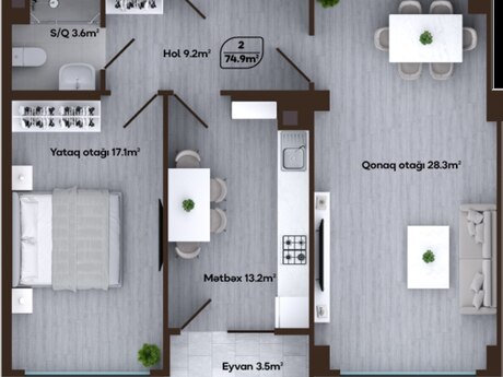 2 otaqlı mənzil, 74,9 m², 20 Yanvar: 238 000 ₼ 2