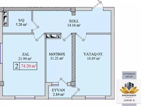 2 otaqlı mənzil, 74,2 m², Zəfər 2: 192 920 ₼ 3