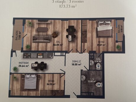 4 otaqlı mənzil, 174 m², 28 May: 430 000 ₼ 3