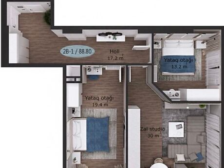 3-room apartment, 89 m², 20 Yanvar: 209 900 ₼ 3