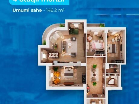 Kirayə 4 otaqlı mənzil, 150 m², Gənclik: 1 300 ₼/ay 2