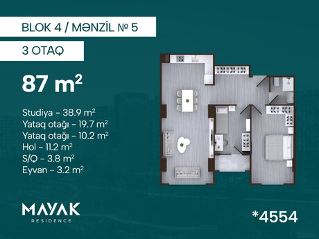 3-комнатная квартира, 87 м², Mayak Residence: 182 700 ₼ 2