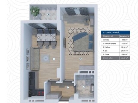 2 otaqlı mənzil, 63 m², Lake City: 189 000 ₼ 2
