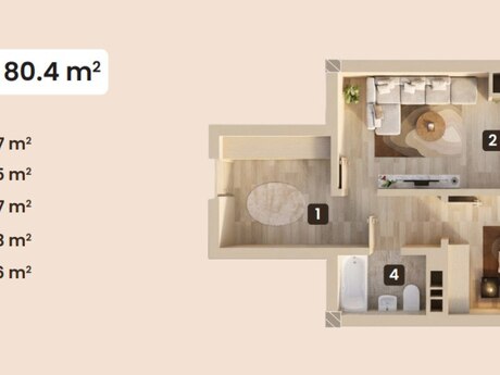 2 otaqlı mənzil, 80,4 m², Binəqədi: 247 500 ₼ 4