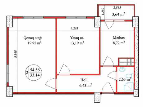 2-комнатная квартира, 56 м², Həzi Aslanov: 125 000 ₼ 4