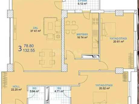 3 otaq · 133 m² · 7/12 mərtəbə, Nəriman Nərimanov