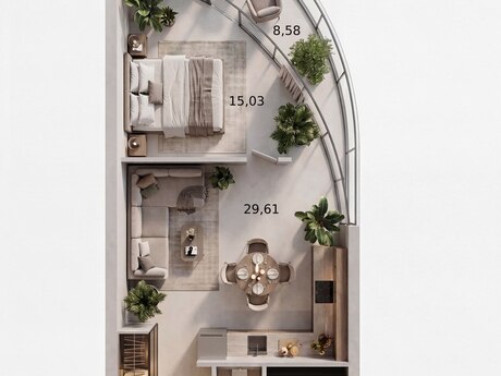 2-room apartment, 61,5 m², Digital Residence: 413 509 ₼ 2