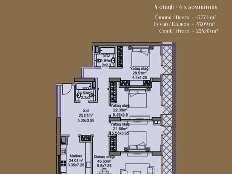 4 otaqlı mənzil, 224 m², Twin Towers: 1 460 000 ₼ 3