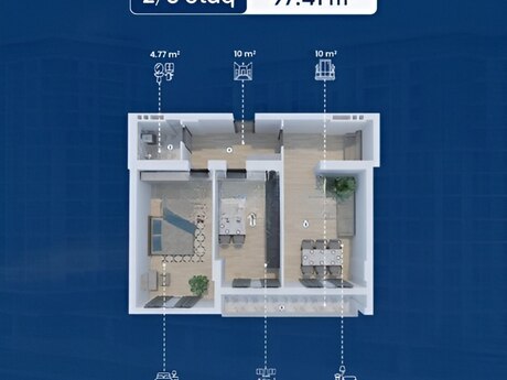 3 otaqlı mənzil, 98 m², Lake City: 260 000 ₼ 2