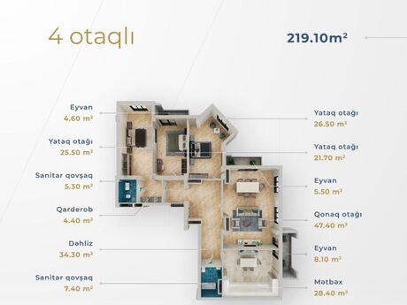 4 otaqlı mənzil, 219 m², Xəzər Residence: 876 000 ₼ 5