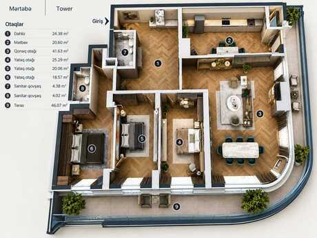 4 otaqlı mənzil, 215 m², Ağ şəhər: 1 010 500 ₼ 4