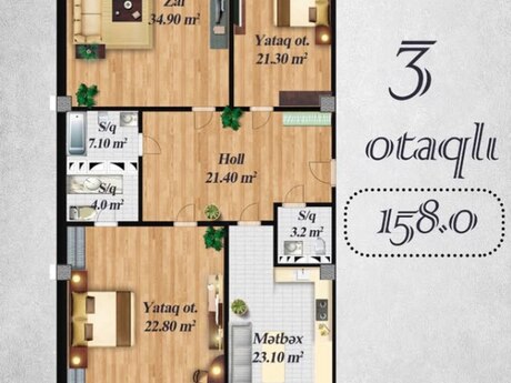 3-комнатная квартира, 160 м², Gənclik: 395 000 ₼ 2