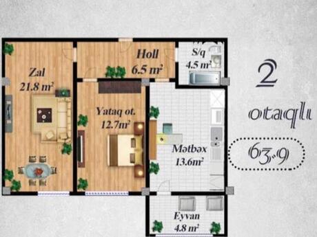 2 otaqlı mənzil, 64 m², Gənclik: 155 000 ₼ 2