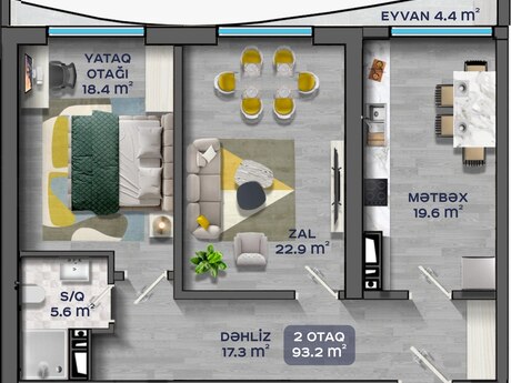 2-room apartment, 93,2 m², Bakı Bağları: 466 000 ₼ 3