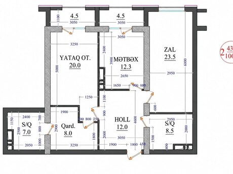 2-комнатная квартира, 100 м², Nəriman Nərimanov: 450 000 ₼ 3