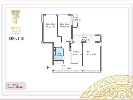 3 otaqlı mənzil, 122 m², Triumph Palace: 363 000 ₼ 3