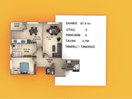 3-комнатная квартира, 87,4 м², Biləcəri: 161 690 ₼ 2