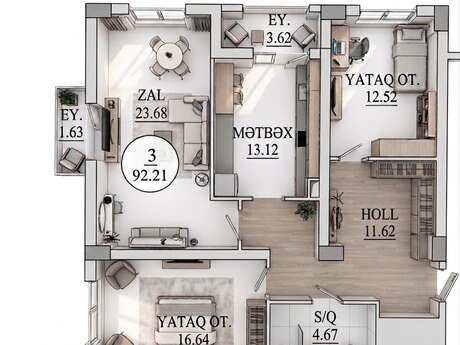 3 otaqlı mənzil, 93 m², 28 May: 319 000 ₼ 2
