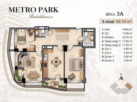 3 otaqlı mənzil, 98,7 m², Metro Park Bakıxanov: 230 000 ₼ 5