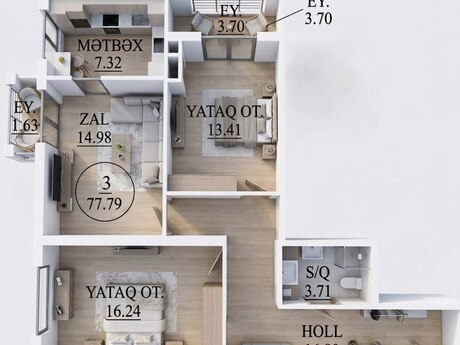 3-комнатная квартира, 78 м², 28 May: 257 000 ₼ 3