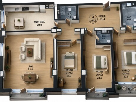 4 otaqlı mənzil, 295 m², 28 Park Residence: 620 000 ₼ 2