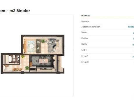 2-room apartment, 50,5 m², Eleven Park: 155 000 ₼ 3
