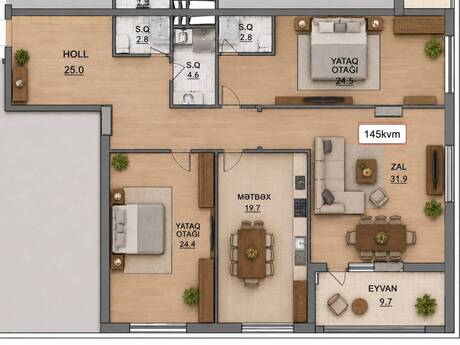 3 otaqlı mənzil, 145 m², Pilot Həyat Residence: 493 000 ₼ 2